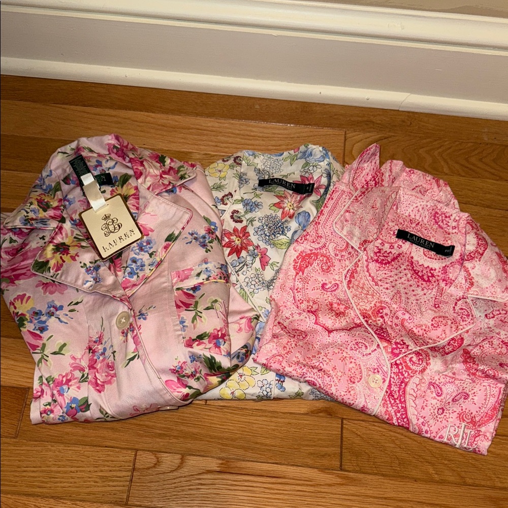 Lauren Ralph Lauren Pink and Cream Floral Pajama TOPS ONLY